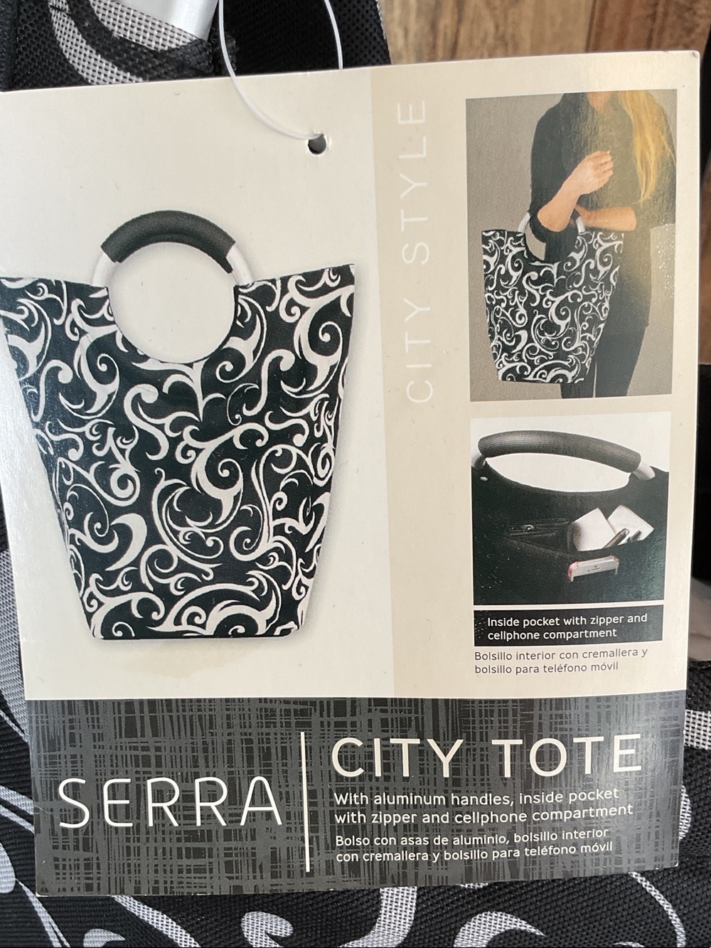 Serra Tall Swirl Tote in Black and Silver 170J - Picture 2 of 5